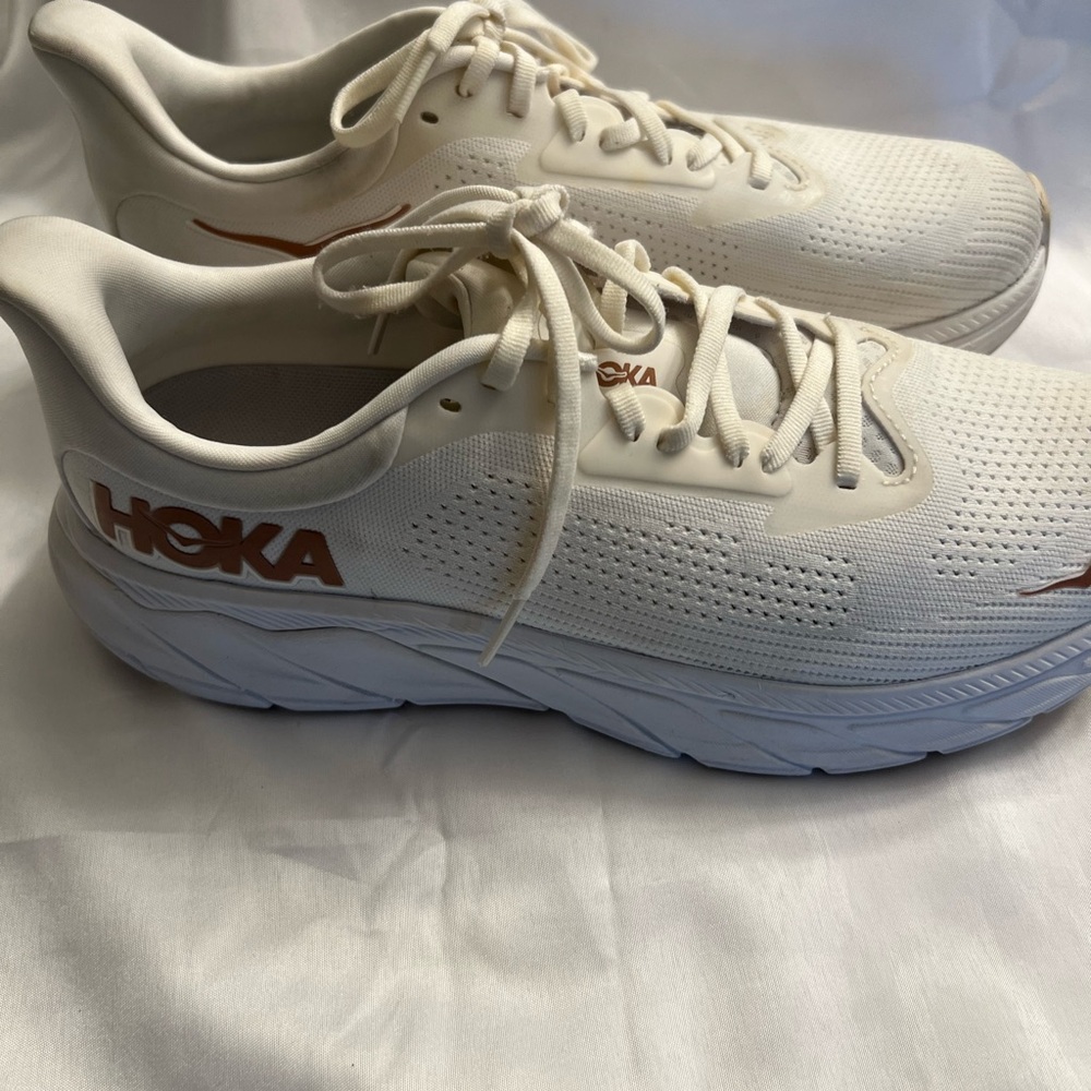 Hoka Cream and White Athletic Sneakers